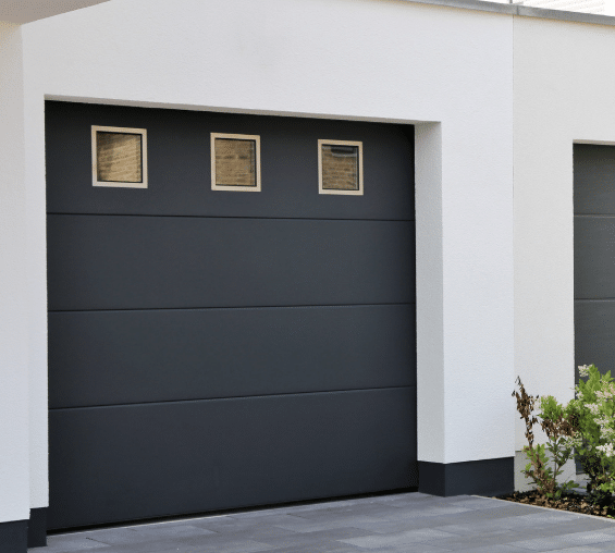Steel garage door with windows